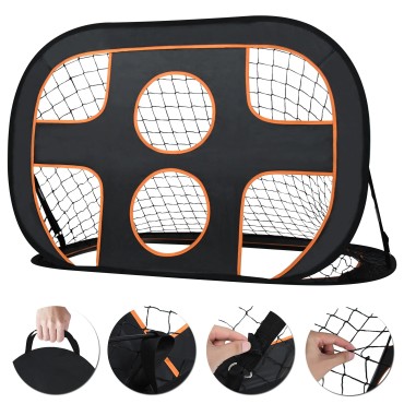 2 in 1 Pop-Up Fußballtor für Kinder Garten Faltbar Fussballtor mit 6 Loch Fußball Tor Fußballtraining Torwandtrainer mit Tragetasche Outdoor 121x80x80cm QEENTOE