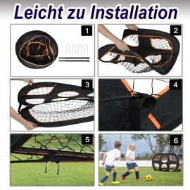 2 in 1 Pop-Up Fußballtor für Kinder Garten Faltbar Fussballtor mit 6 Loch Fußball Tor Fußballtraining Torwandtrainer mit Tragetasche Outdoor 121x80x80cm QEENTOE