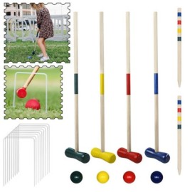 Krocket Croquet Kroquet Crockett Crocket Set Holz Spielzeug für 4 Spieler Garten QEENTOE