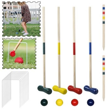 Krocket Croquet Kroquet Crockett Crocket Set Holz Spielzeug für 4 Spieler Garten QEENTOE