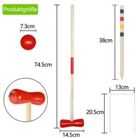 Krocket Croquet Kroquet Crockett Crocket Set Holz Spielzeug für 4 Spieler Garten QEENTOE
