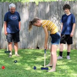 Krocket Croquet Kroquet Crockett Crocket Set Holz Spielzeug für 4 Spieler Garten QEENTOE