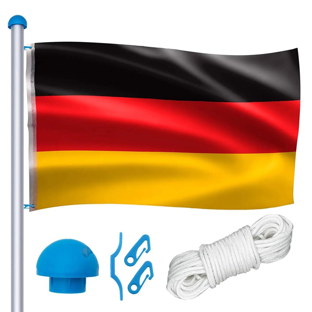 6,5m Fahnenmast Aluminium Flaggenmast Fahne Bodenhülse inkl. Deutschlandfahne QEENTOE