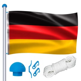 6,5m Fahnenmast Aluminium Flaggenmast Fahne Bodenhülse inkl. Deutschlandfahne QEENTOE