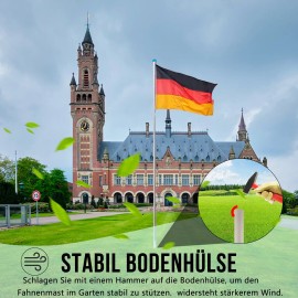 6,5m Fahnenmast Aluminium Flaggenmast Fahne Bodenhülse inkl. Deutschlandfahne QEENTOE