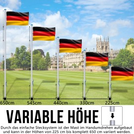 6,5m Fahnenmast Aluminium Flaggenmast Fahne Bodenhülse inkl. Deutschlandfahne QEENTOE