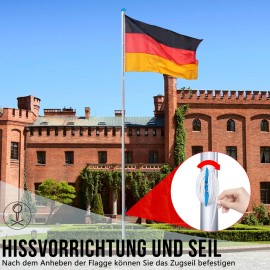 6,5m Fahnenmast Aluminium Flaggenmast Fahne Bodenhülse inkl. Deutschlandfahne QEENTOE